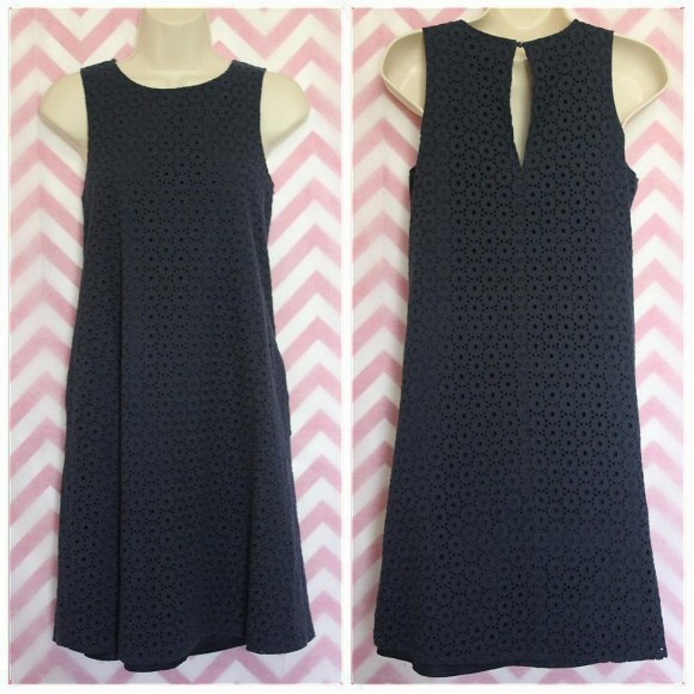 *Navy Blue Eyelet Shift Dress Size 4